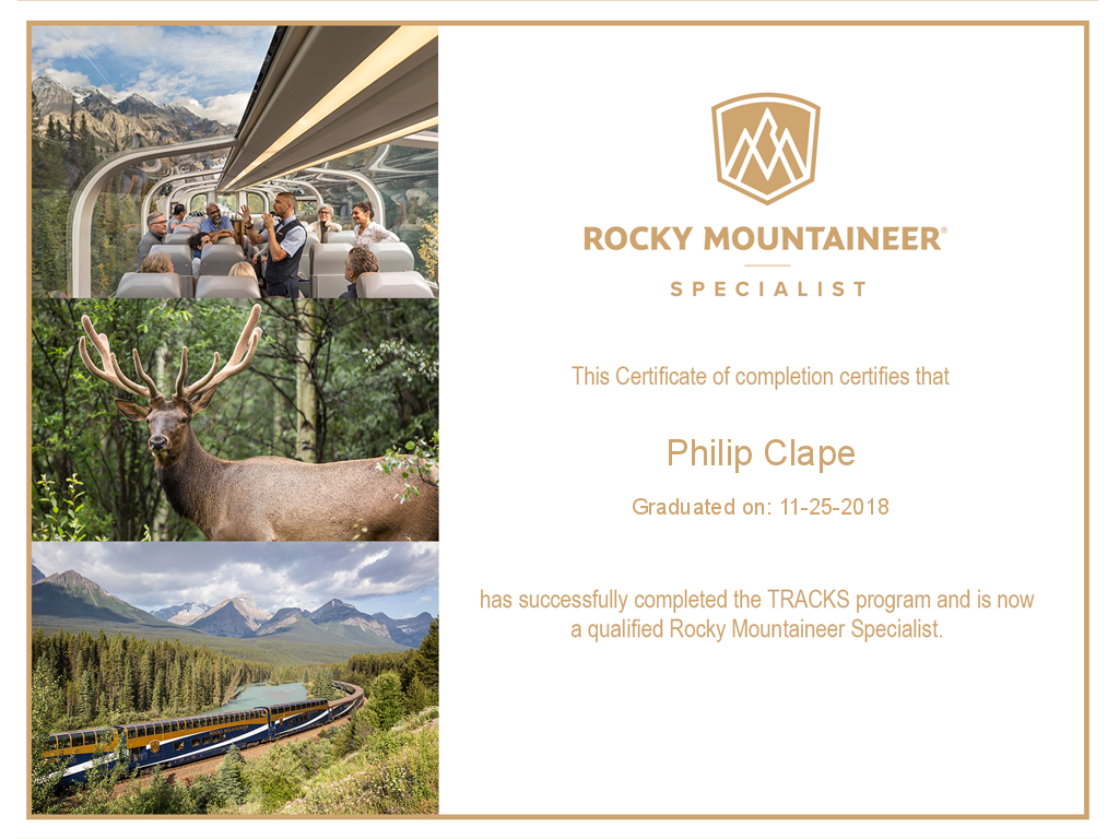 Holidays Beckon Rocky Mountaineer Specialist Certificate
