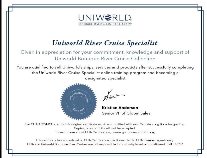 Holidays Beckon Uniworld River Cruise Certification