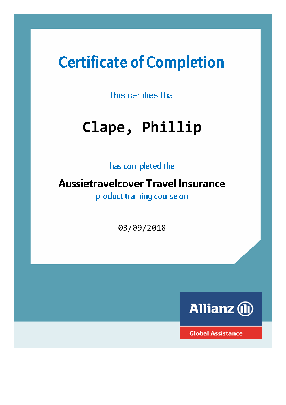 Holidays Beckon Aussietravelcover Travel Insurance Certificate