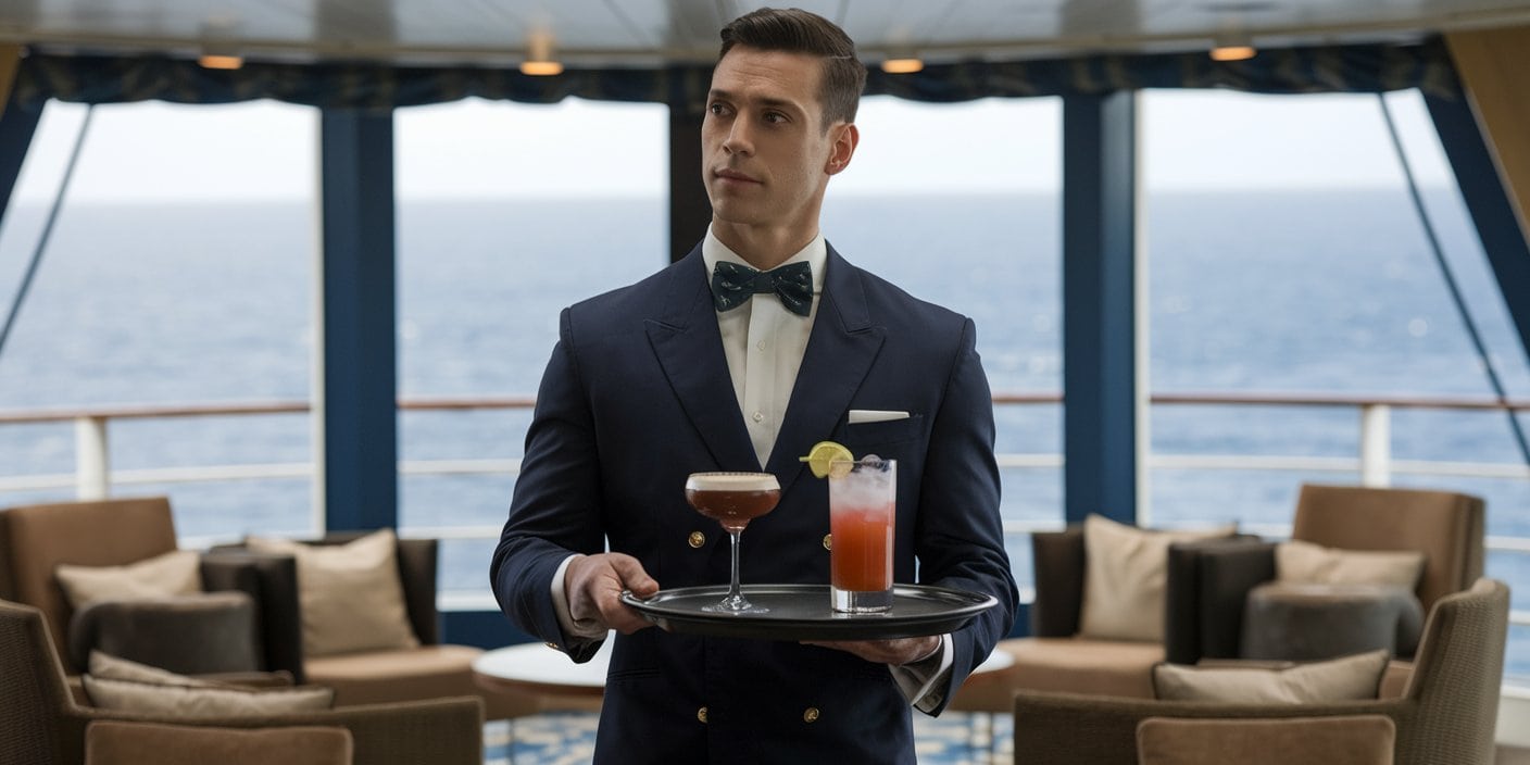 A butler with cocktails-private lounge