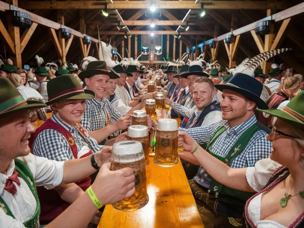 A Photo Of A Lively Beer Tent Filled With People