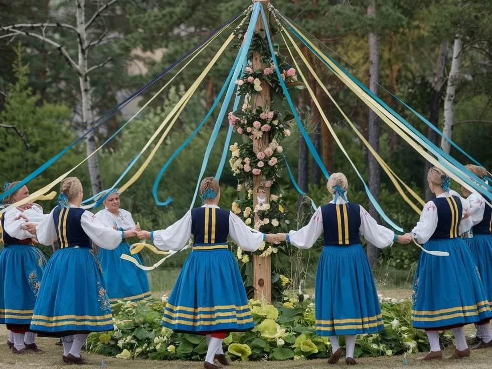 A traditional Swedish maypole dance