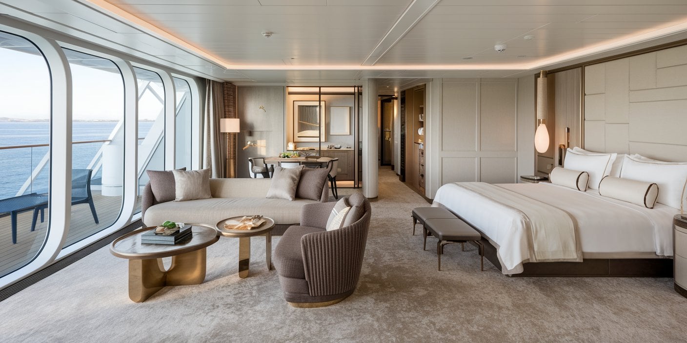 A spacious elegantly designed cruise suite