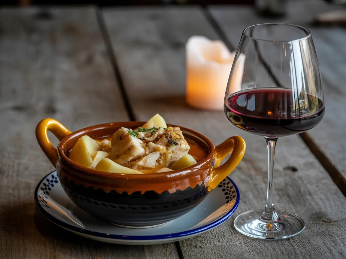 A traditional cazuelica cod & wine
