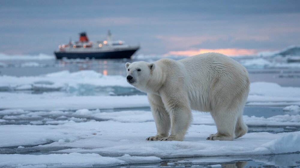 An image of a solitary polar bear