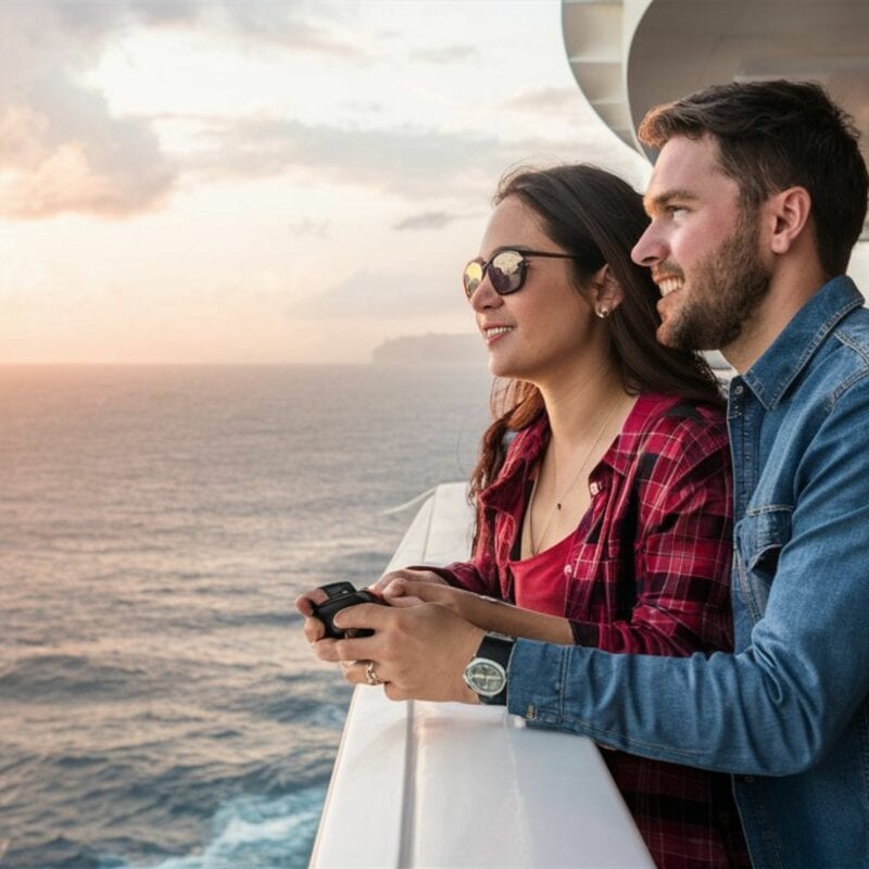 Millenial Couple of Balcony of Cruise Ship