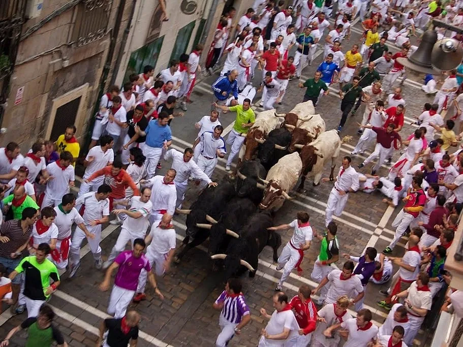Running of the Bulls on Estafeta Street - Atkins525 CC BY SA 4.0 via Wikimedia Commons