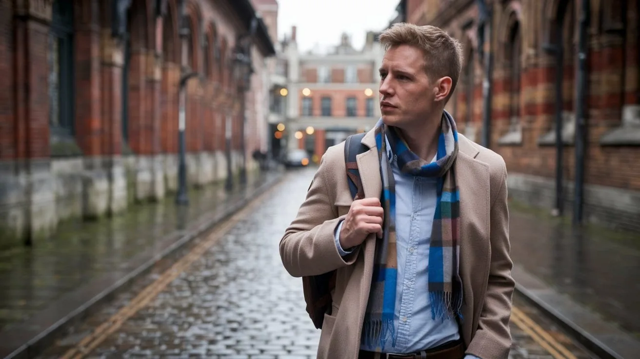 Cinematic shot of a male traveller in Europe