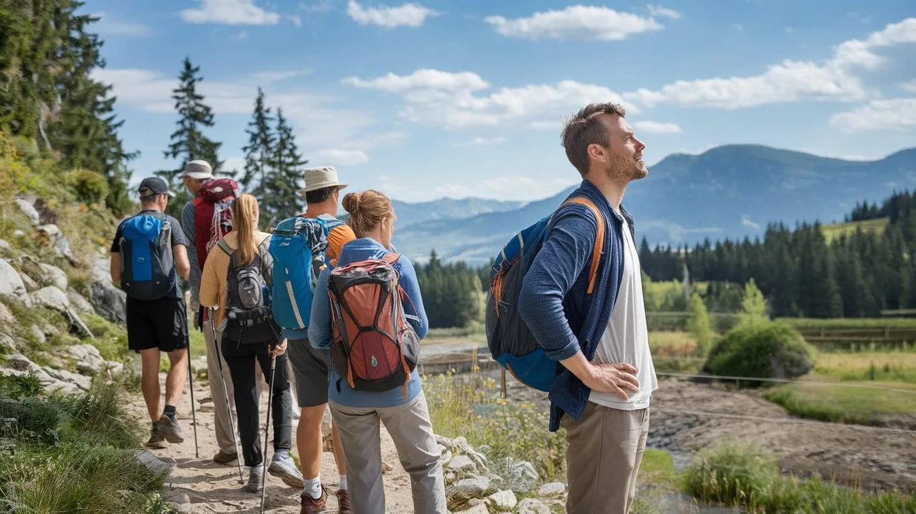 Male traveller on a group tour