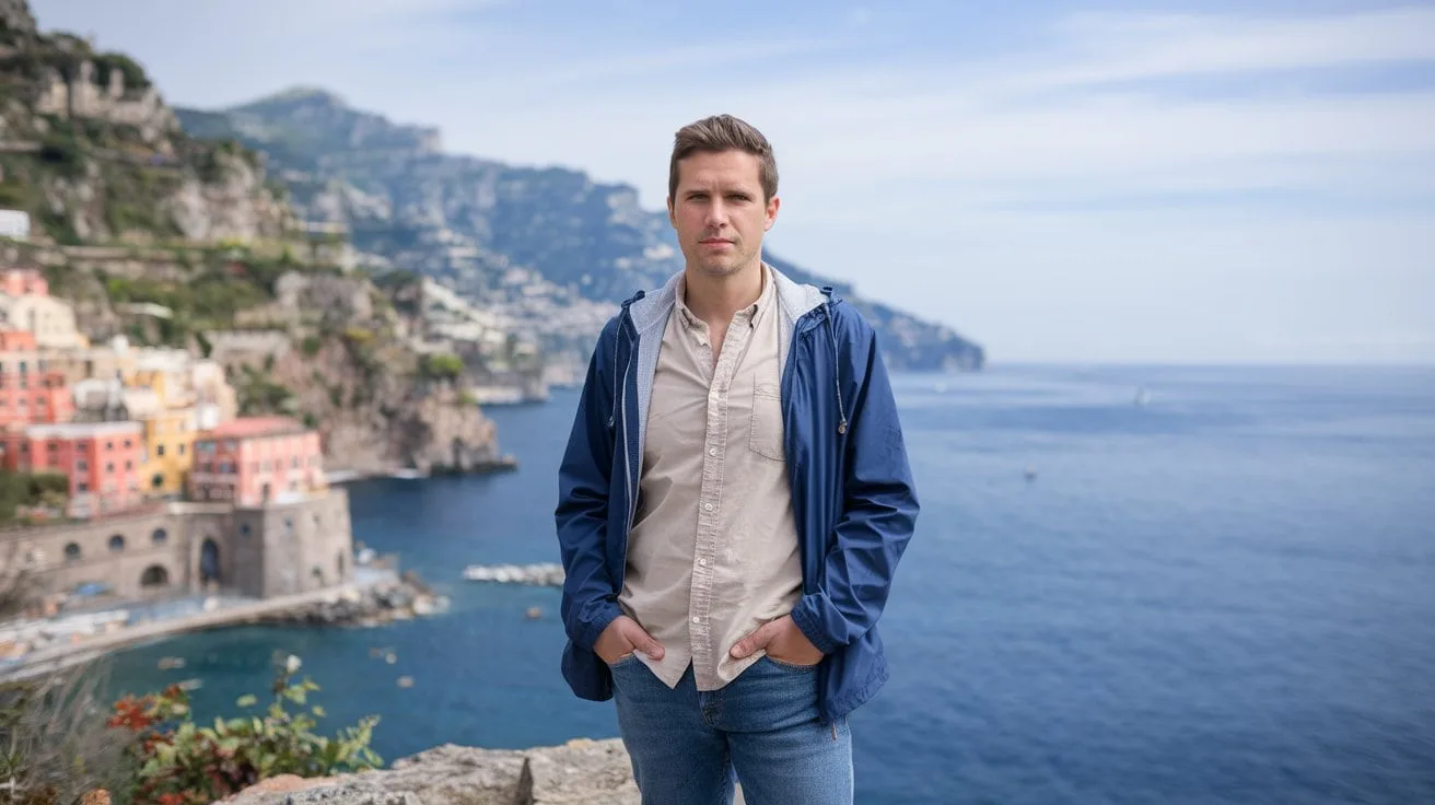 Solo male traveller standing at Amalfi Coast