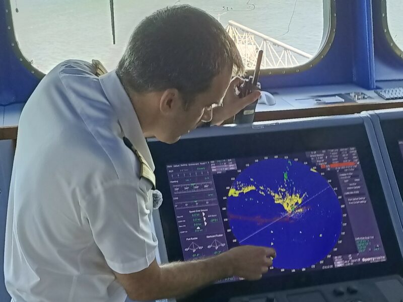 Captain Michel explaining navigation