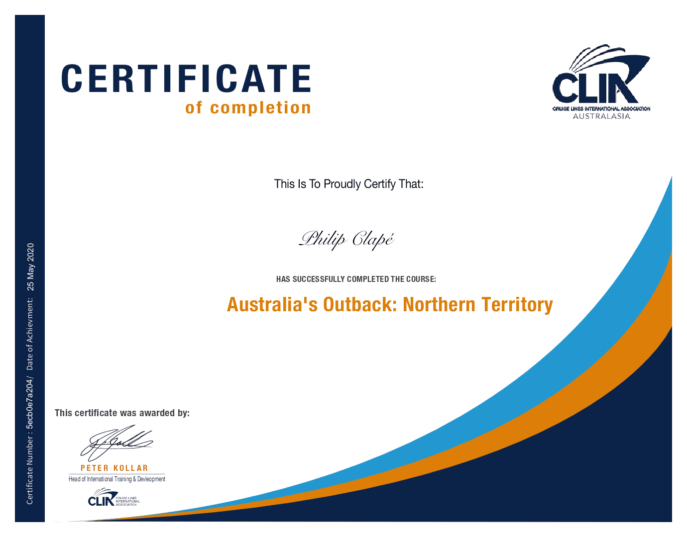 Certificate Tourism NT - Philip Clape