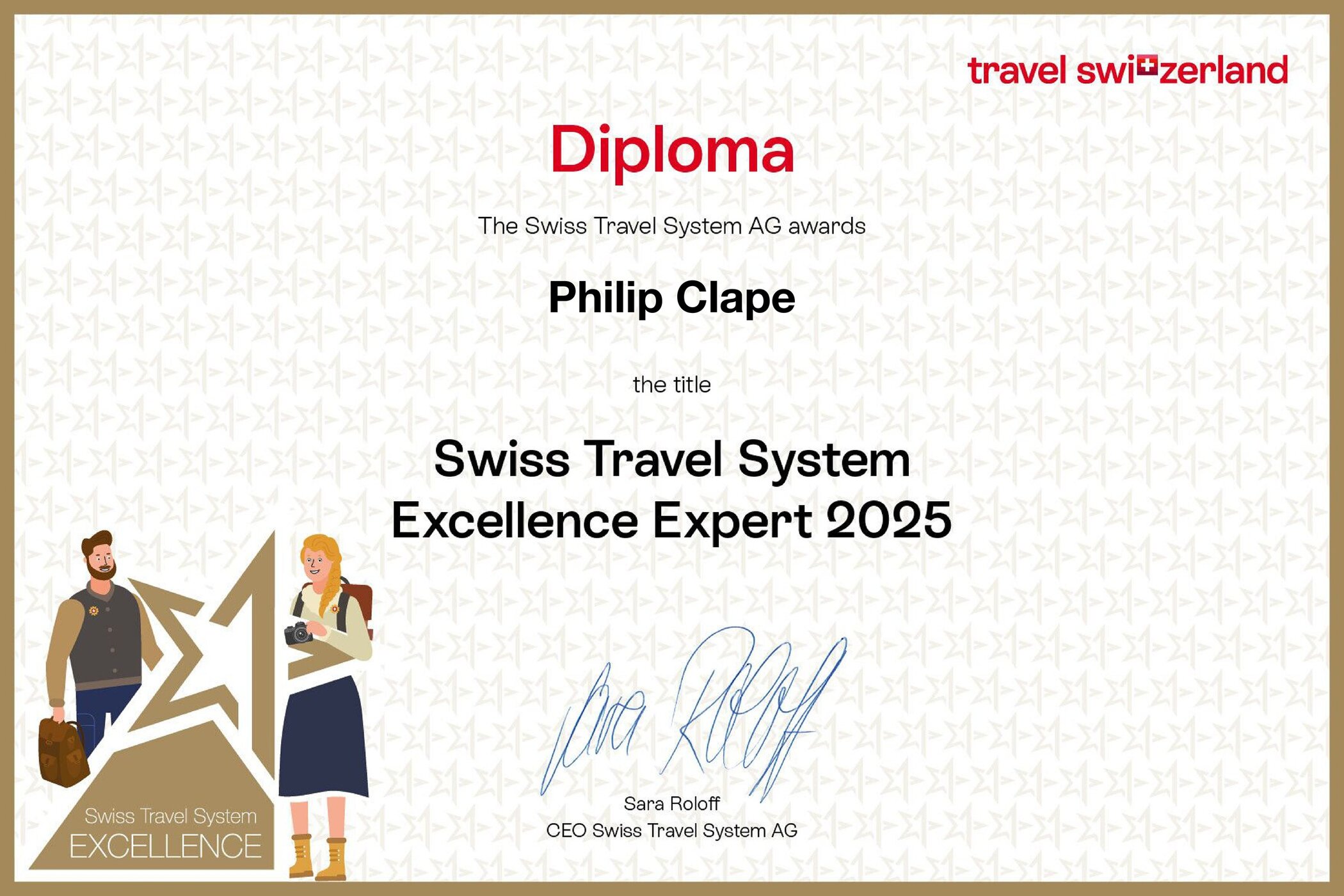 Swiss Travel Expert Certificate - Philip Clape