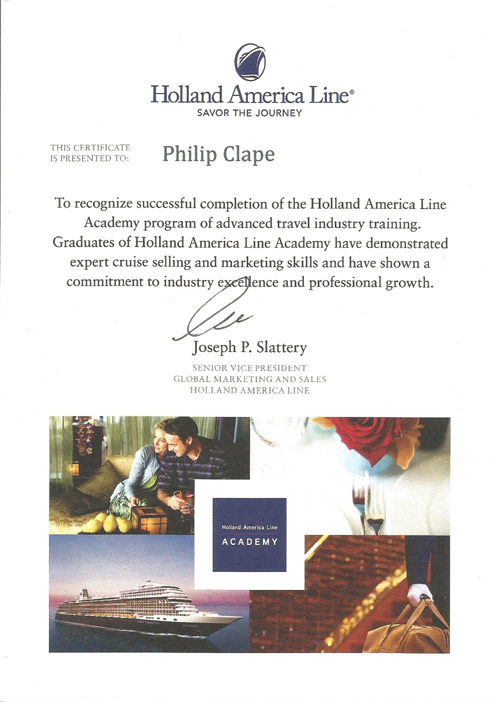 Holland America Line - Certificate - Philip Clape