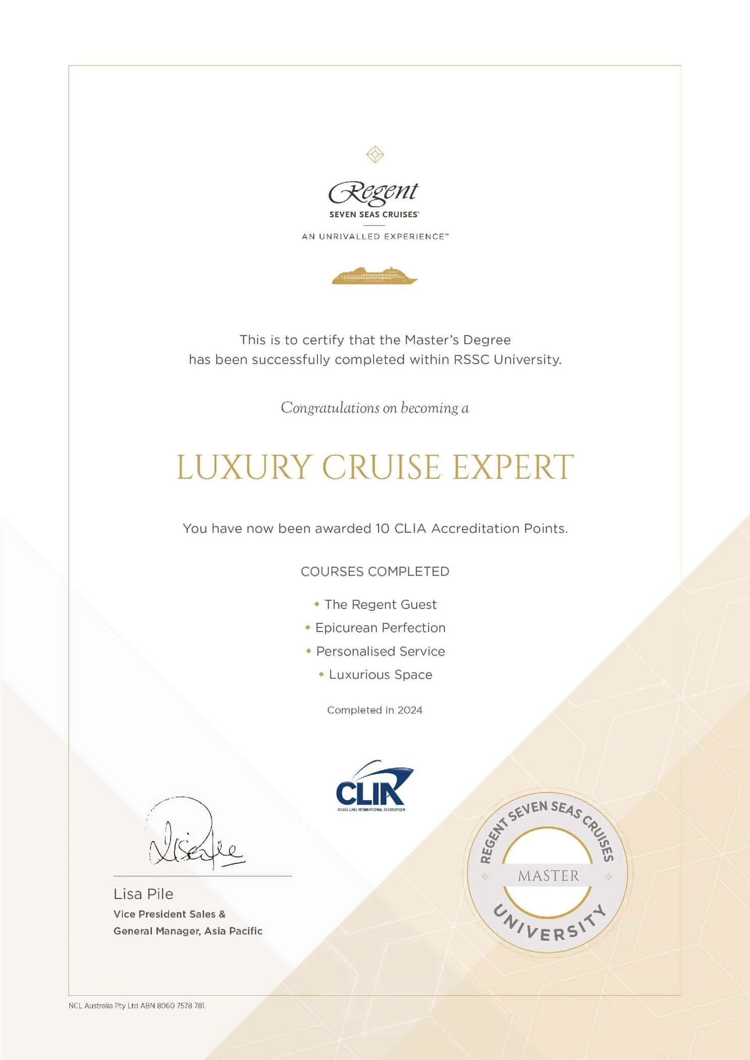 RSSC Masters Degree Certificate - Philip Clape