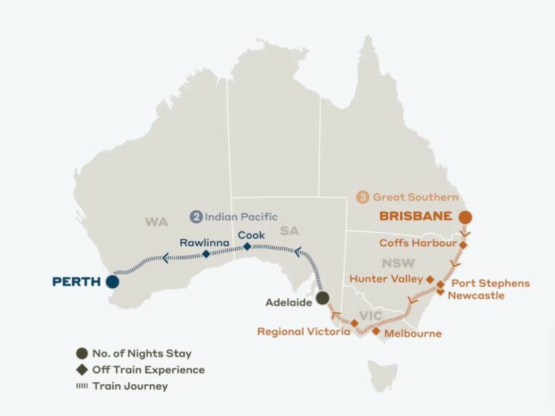 Indian Pacific & Great Southern Rail Brisbane to Perth
