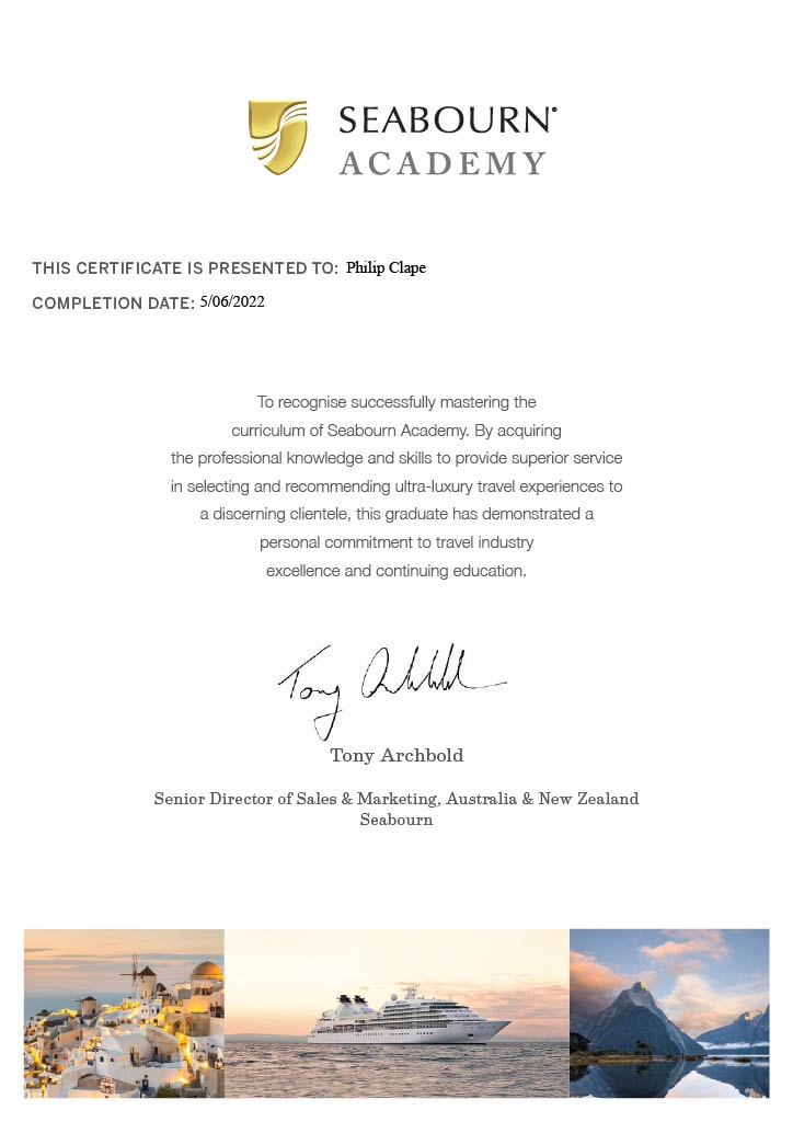 Seabourn Certificate - Philip Clape