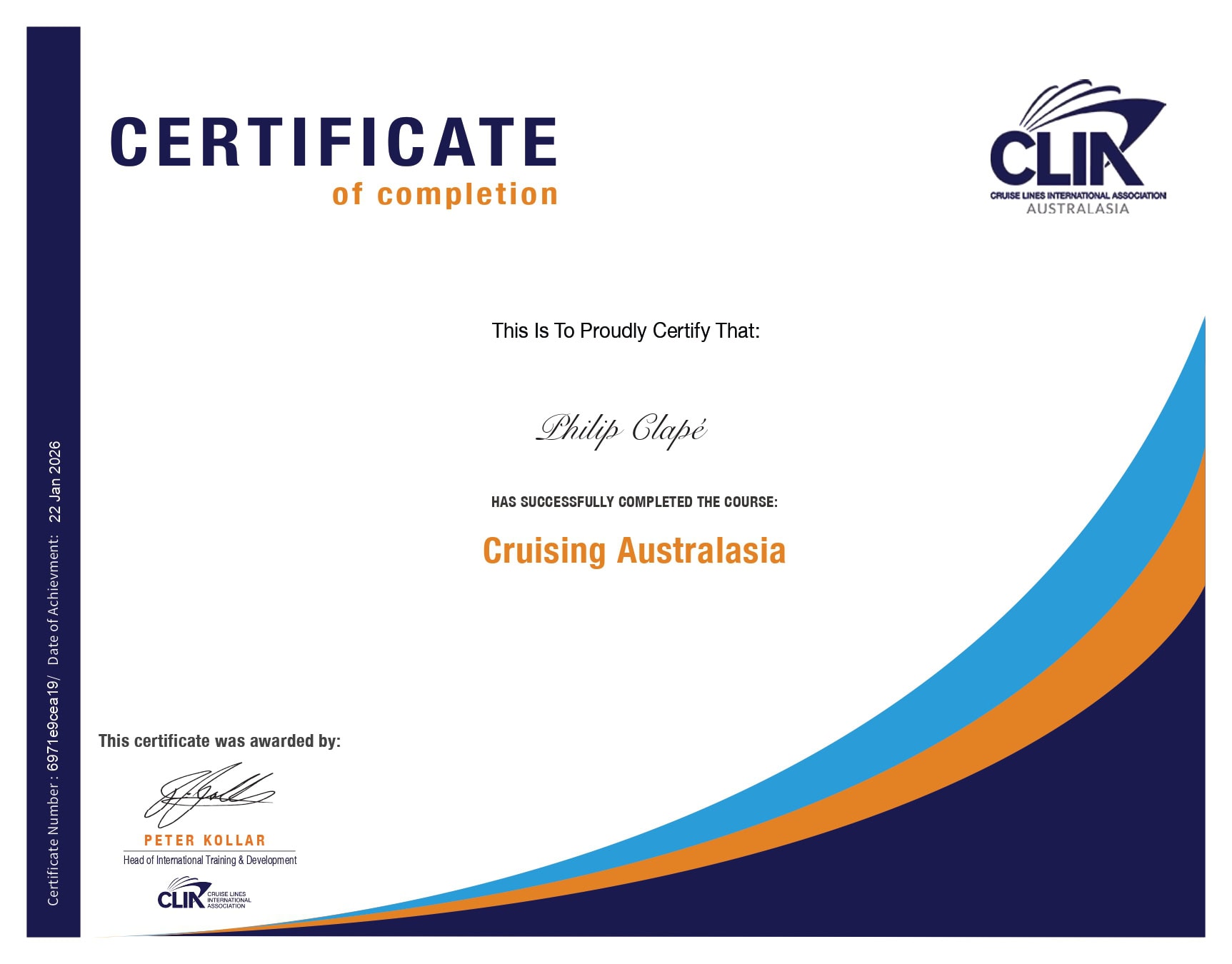 CLIA Certificate - Cruising Australasia