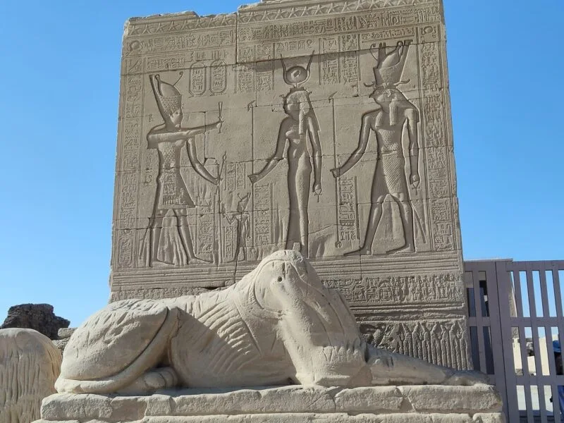 Pharaoh Domitian is depicted making an offering to Hathor and Horus - Image by Holidays Beckon