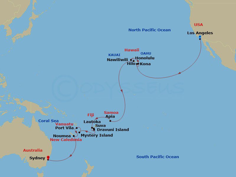 Pearls of the Pacific | Los Angeles to Sydney - Map